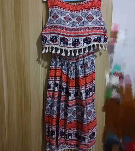 夏季民族风异域风情度假海滩无袖假两件流苏连...