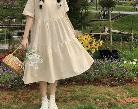 韩版日系polo领连衣裙女学生夏季新款拼接...