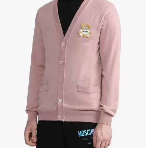 Moschino男士经典刺绣小熊薄款羊毛开...