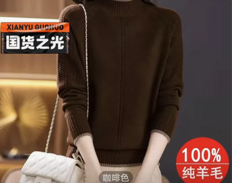 啄木鸟高档羊毛衫女半高领.洋气套头毛衣秋冬...