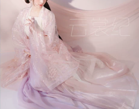 春樱粉紫六米摆一片齐腰两片裙原创汉服大袖衫...