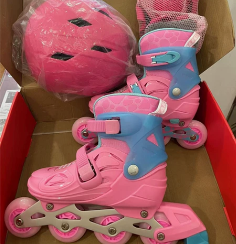 #直排轮滑鞋 美洲狮儿童溜冰鞋女童套装滑轮...