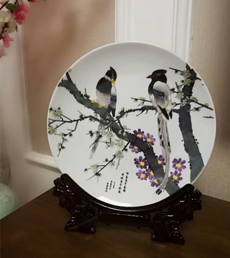 包邮全新春鸟报福瓷盘摆件景德镇陶瓷工艺品 ...