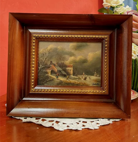 欧洲vintage精品荷兰手绘木板风景老油...