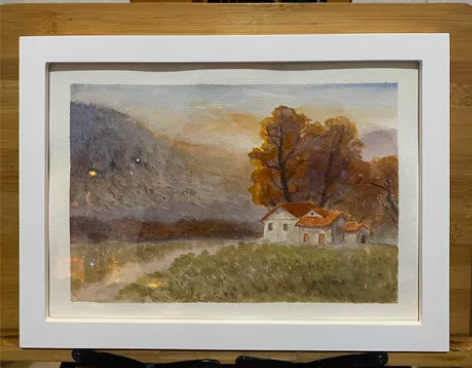 自己画的水彩风景画，连同外框24X33cm...