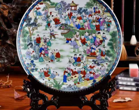 景德镇陶瓷器挂盘装饰盘子 百子图 中式客厅...