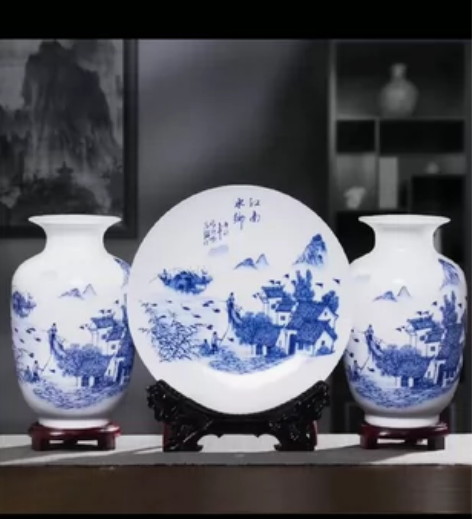 景德镇陶瓷器办公室花瓶摆件家居装饰品新中式...