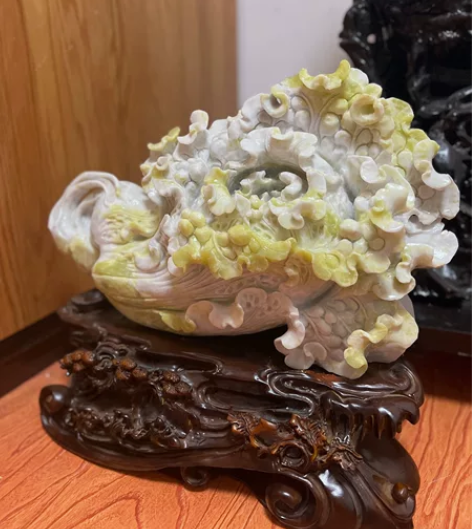 天然岫玉白菜摆件岫岩玉原石手工雕刻乔迁新居...