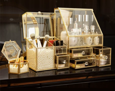 化妆品收纳盒抽屉式化妆刷盒梳妆台护肤品展示...