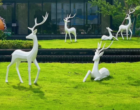 户外雕塑梅花鹿摆件玻璃钢园林景观公园小区商...