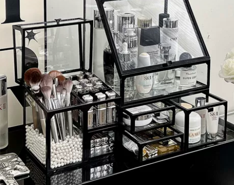 ?高级感化妆品收纳箱柜桌面收纳盒梳妆台防尘...