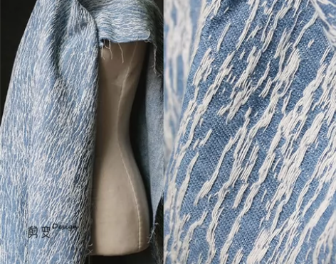 线条纹提花牛仔衬衣高档服装布料