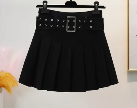 黑色百褶裙女夏季新款高腰a字半身裙甜辣学院...