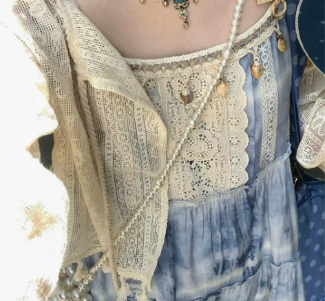 波西米亚度假风蓝色扎染吊带连衣裙女夏设计感...