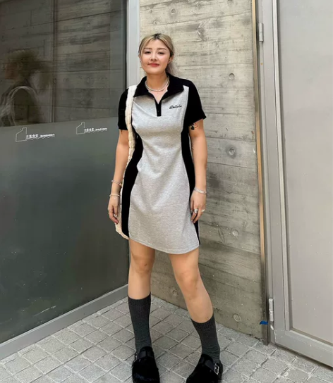 LTGIRL大码连衣裙POLO领收腰显瘦气...