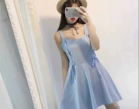 软妹吊带裙绑带裙蝴蝶结收腰露肩初恋裙仙女裙...