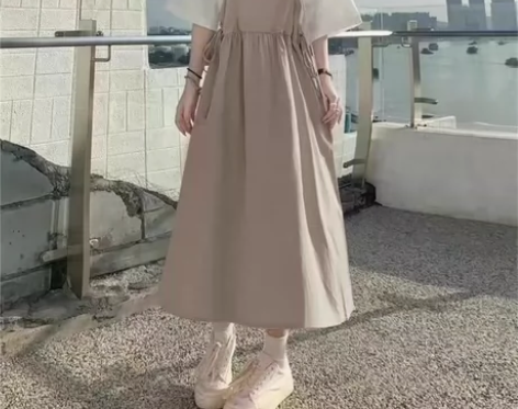 Chic韩版纯色背带连衣裙女学生+港风短袖...