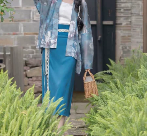 白桃乌龙玉堂春飞机袖 玉兰花 复古 港风日...