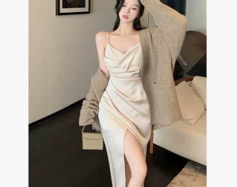 ?港风丝绸缎面性感连衣裙2024新款女春夏...