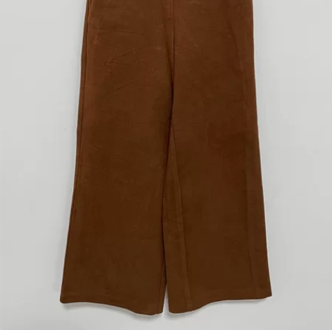 焦糖色厚实呢子阔腿裤女 腰围有弹力：62拉...