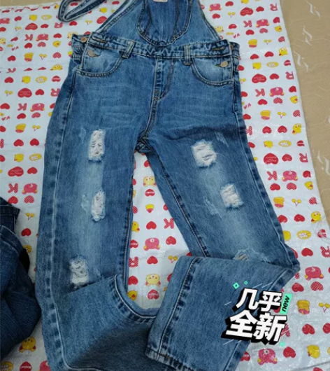 蓝色破洞牛仔背带裤女 春秋款 39包邮