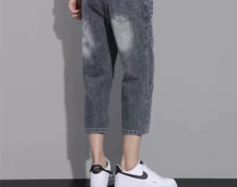 夏季薄款弹力大码七分牛仔裤男士宽松直筒青年...