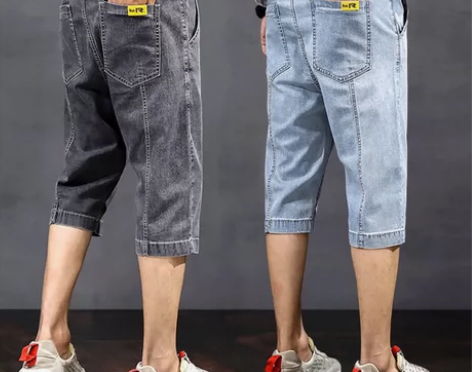 【秒杀】七分裤 男夏季薄款牛仔短裤男加大码...