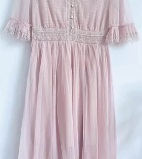 藕粉色超美仙气飘飘蕾丝雪纺吊带连衣裙长款 ...