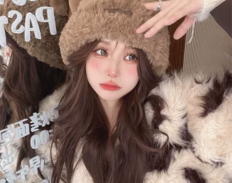 【抖音网红同款】毛绒加厚帽子女冬可爱小熊耳...