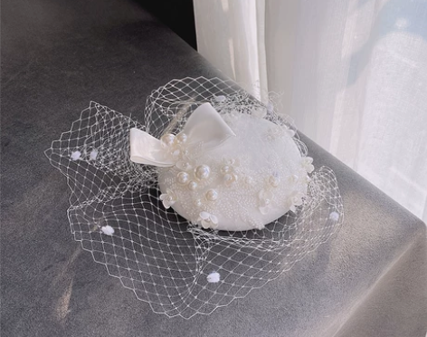 法式赫本白色复古面纱网纱小礼帽头饰女新娘婚...