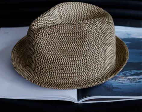 枥野夏季中青年男士草编帽透气防晒短檐卷边休...