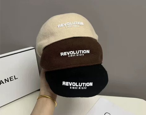 全新纯羊毛韩系显脸小潮酷反戴羊毛贝雷帽子女...