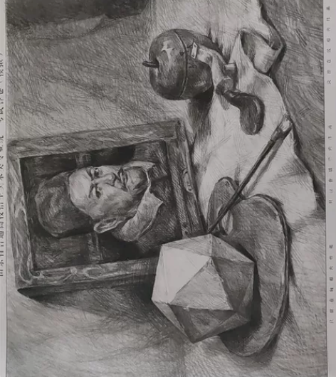 素描作品，六开，画面内容:人物肖像，石膏多...