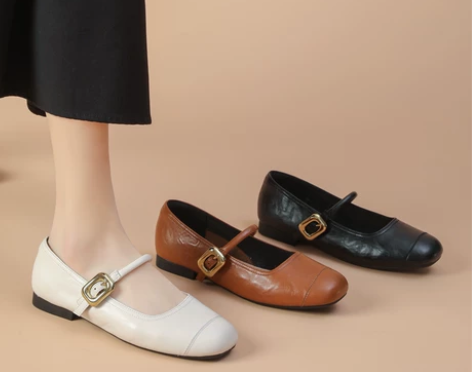 真皮复古法式玛丽珍软底软皮浅口小皮鞋平底芭...