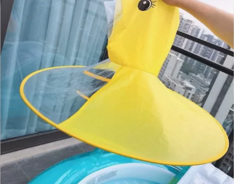 儿童飞碟雨衣小黄鸭斗篷式雨伞帽幼儿园男童女...