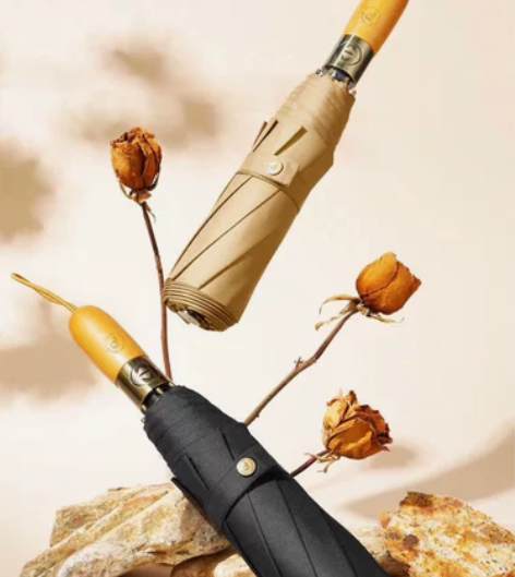 闲象雨伞抗风折叠伞帅气木柄伞简约商务伞直柄...