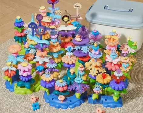 新款花积木拼装益智玩具女孩百变花园diy插...