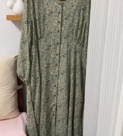 ?爱蔷薇女装法式长裙及踝复古方领连衣裙收腰...