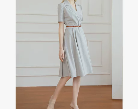 LMOF灰色西装领连衣裙通勤公务员面试职业...