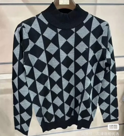 全新男士品牌撤柜秋冬半高领菱格羊毛衫换季清...