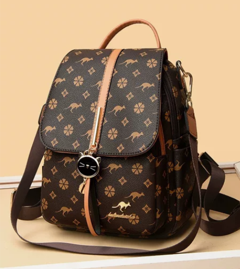 全新袋鼠韩版女包2024新款真皮双肩包女大...