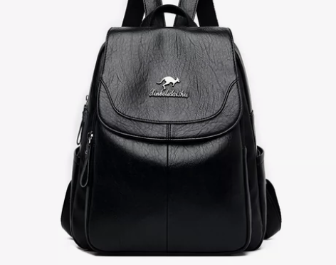 袋鼠休闲双肩包女2023新款百搭大容量软皮...