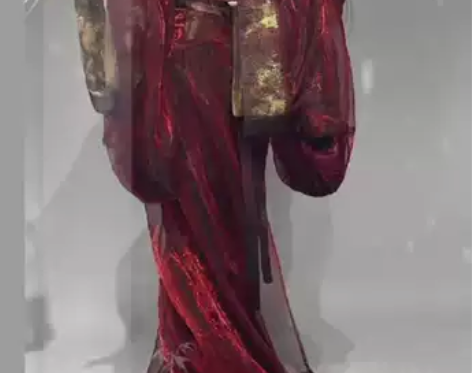 织金酒红蓝色战国袍汉服复原款马山楚墓直裾拖...