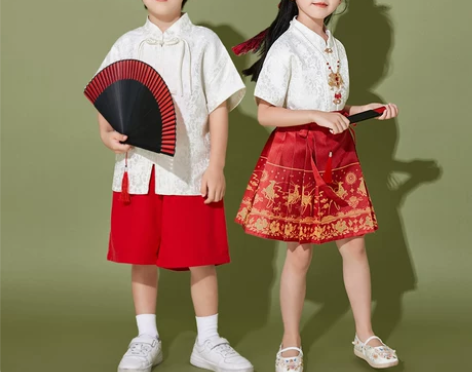 六一儿童合唱演出服汉服红色小鹿马面裙亲子装...