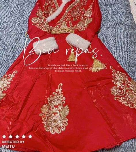 新年春节拜年女童汉服款中大童唐装红色棉衣女...