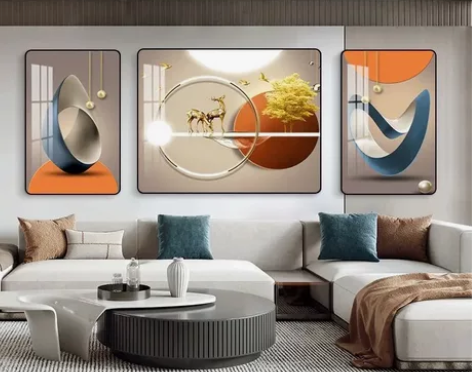 客厅装饰画现代简约沙发背景墙挂画抽象几何壁...