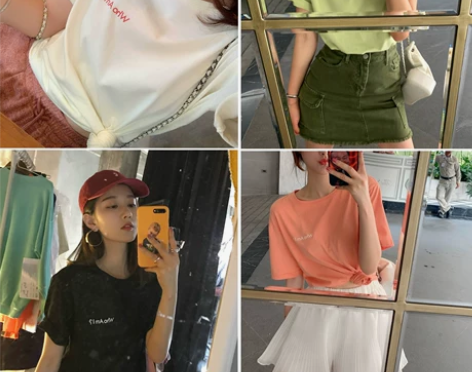 小番茄定制 夏季字母印花短袖圆领显瘦多色上...