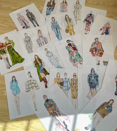 出服装效果图 马克笔手绘 现稿 有多种款式...