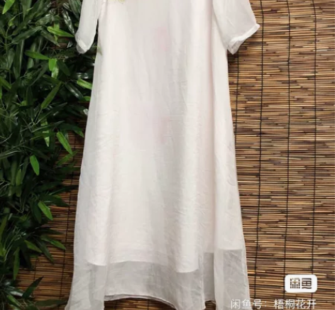 中式手绘图案白色禅服连衣裙 胸围92衣长1...