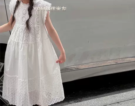 纯棉中大童装蕾丝白裙子儿童公主裙女童背心裙...